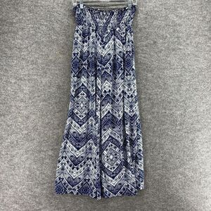 C'est La Vie Pants Women XL Blue Geometric High Rise Flat Front Chino Pull On